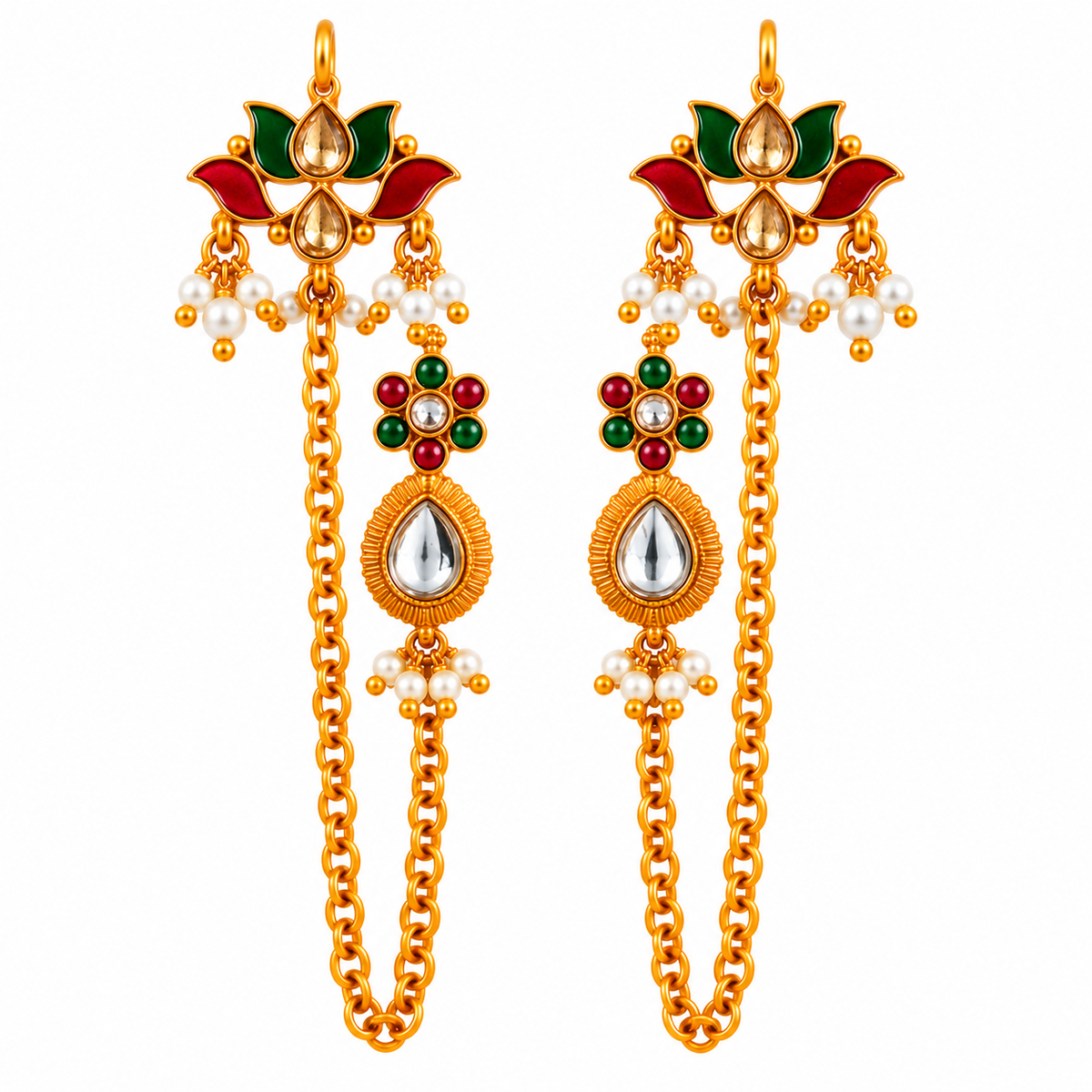 Padma Pushpa Kundan Ear Chain