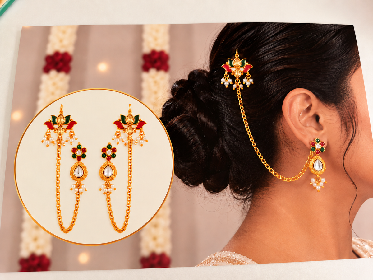 Padma Pushpa Kundan Ear Chain