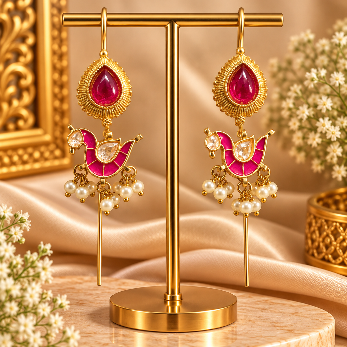 Aarohi Peacock Kundan Pearl Traditional Needle Bugdi