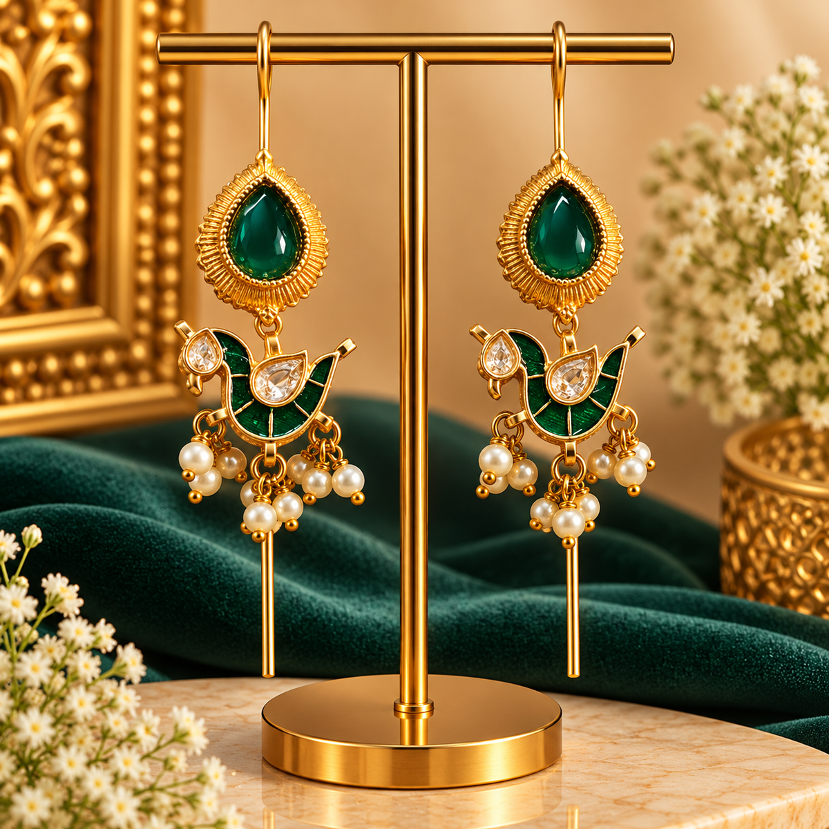 Aarohi Peacock Kundan Pearl Traditional Needle Bugdi