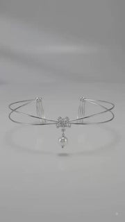 Minimal Single AD Flower with hanging Pearl Hairlet (Silver & Golden)