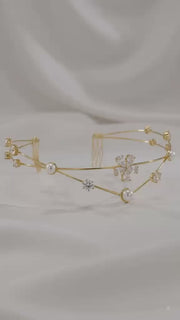 Single flower AD Pearl Hairlet (Golden and silver)