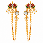 Kamal Rani Red & Green Meenakari Kundan Ear Chain