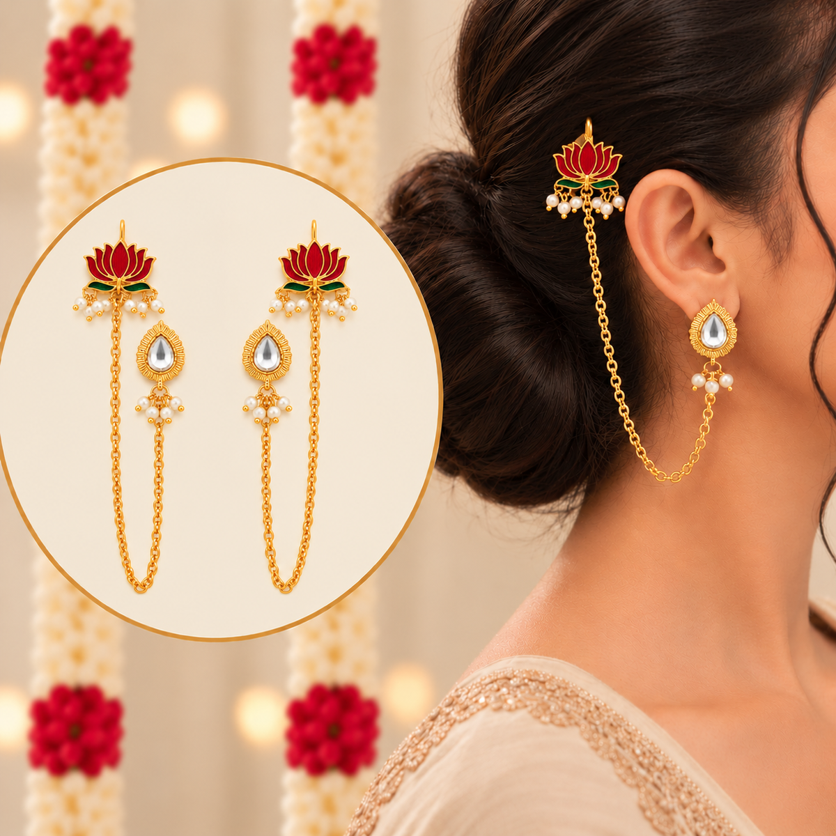 Padmavati Lotus Pearl Earchain