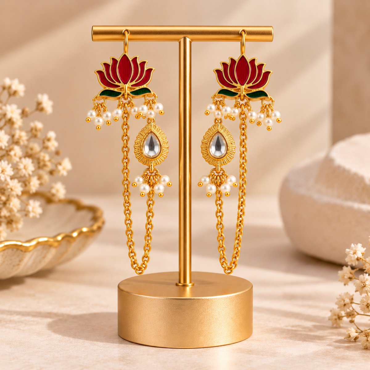 Padmavati Lotus Pearl Earchain
