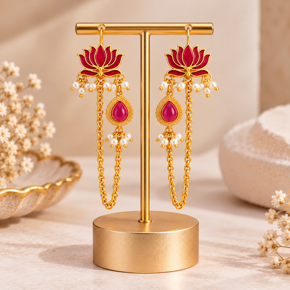 Padmavati Lotus Pearl Earchain